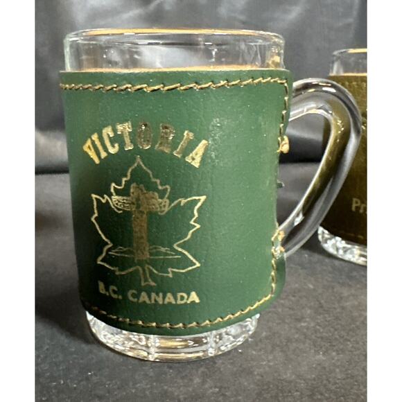 Leather Wrapped Mug Souvenir Shot Glasses - Toothpick Holder - Canada Set Of 4 - Picture 4 of 12